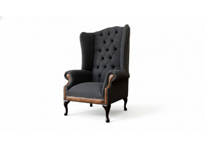Chesterfield Fauteuil Grau Wunnzëmmer Klassesch Textil Flilleksessel Miwwelen