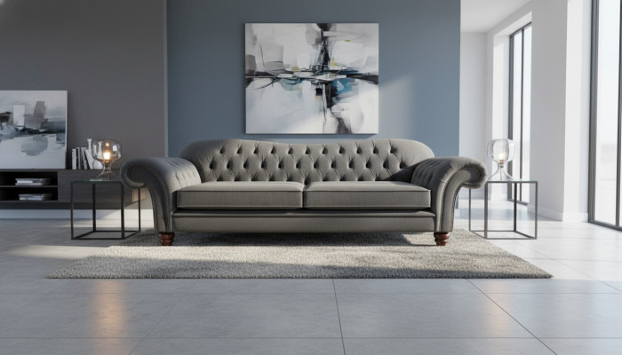 Chesterfield 3 Sëtzer Textil Design Sofa Canapé Polstersdaach Couchë Luxus