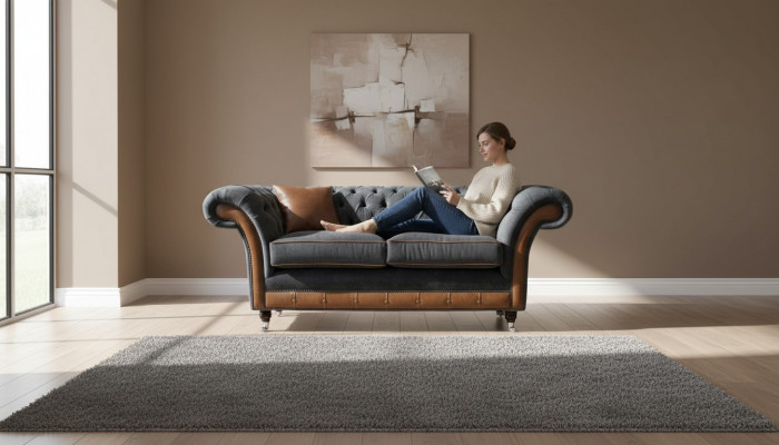 Chesterfield Luxus 2 Sëtzer Canapé Polstersofa Zweisëtzer Lieder Canapéën