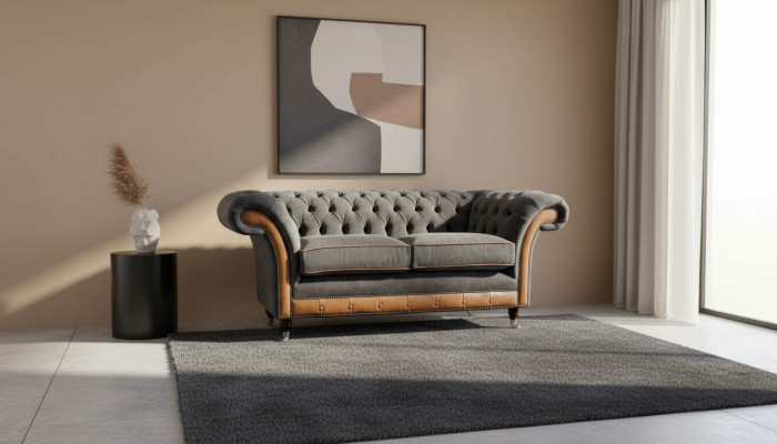 Chesterfield Luxus 2 Sëtzer Canapé Polstersofa Zweisëtzer Lieder Canapéën