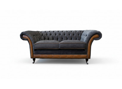 Chesterfield Luxus 2 Sëtzer Canapé Polstersofa Zweisëtzer Lieder Canapéën