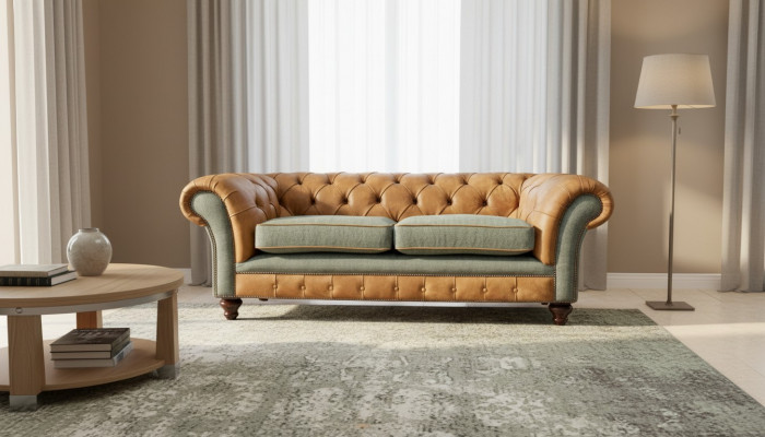 Sofa 3 Sëtzer Design Polster Couchen Lieder Relax Chesterfield Dräisëtzer