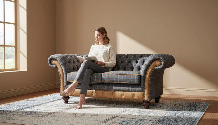 Chesterfield Sofa 2 Sëtz Design Canapé Drësëtzer Luxus Miwwelen Stil Textil Sofas