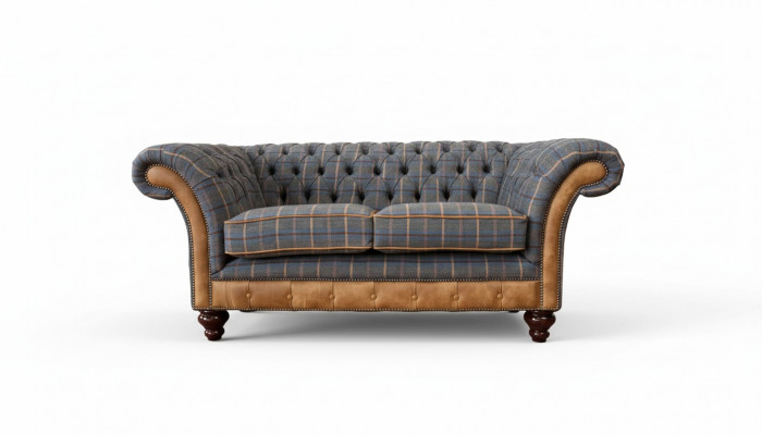 Chesterfield Sofa 2 Sëtz Design Canapé Drësëtzer Luxus Miwwelen Stil Textil Sofas