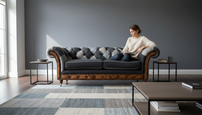 Design Polster Sofa 3 Sëtzer Couch Luxus Klassesch Textil Chesterfield