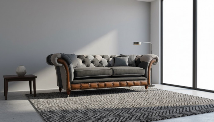Design Polster Sofa 3 Sëtzer Couch Luxus Klassesch Textil Chesterfield