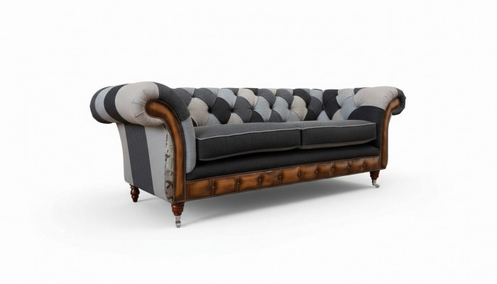 Design Polster Sofa 3 Sëtzer Couch Luxus Klassesch Textil Chesterfield
