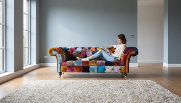 Chesterfield Textil Sofa Couch Polster Sofas Luxus Stoff 3 Sëtzer Design