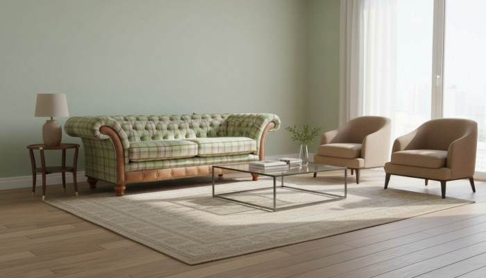 Luxuriéise Designer-Canapé am Chesterfield-Design mat dräi Sëtzplazen.