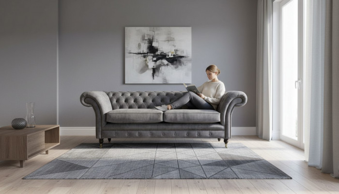 Design Polstersofa 3 Sëtzer Canapé Luxus Klassesch Textil Chesterfield