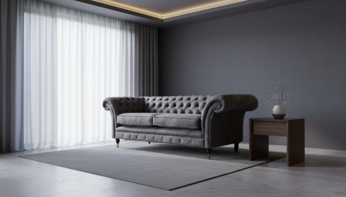 Design Polstersofa 3 Sëtzer Canapé Luxus Klassesch Textil Chesterfield
