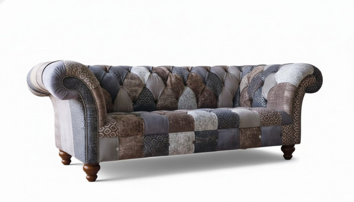 Dreiplazeg-Sofa-Sëtzkëssen Chesterfield Stoff Canapé Modern Miwwelen Nei