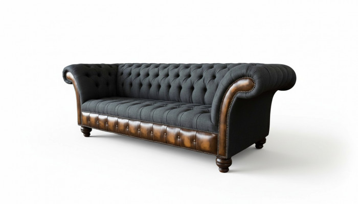 Design Schwaarz Sofa 3 Sëtzer Chesterfield Stoff Canapé Sofa Polster Nei