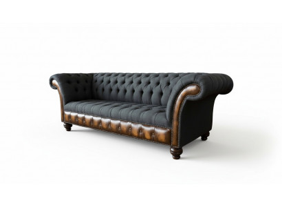 Design Schwaarz Sofa 3 Sëtzer Chesterfield Stoff Canapé Sofa Polster Nei