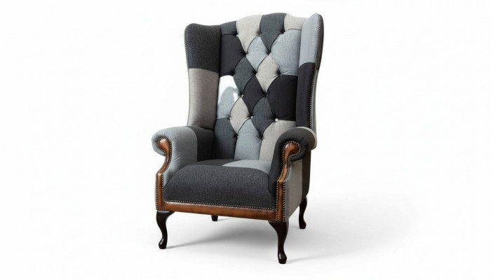 Chesterfield Ouerensessel Sessel 1 Sëtzer Sofa Couch Polster Textil Nei