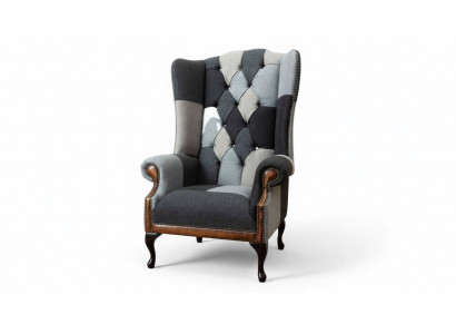 Chesterfield Ouerensessel Sessel 1 Sëtzer Sofa Couch Polster Textil Nei