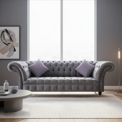 Sofa 3 Sëtz Chesterfield Sëtz Textil Stoff Couchen Sofa Polster Nei