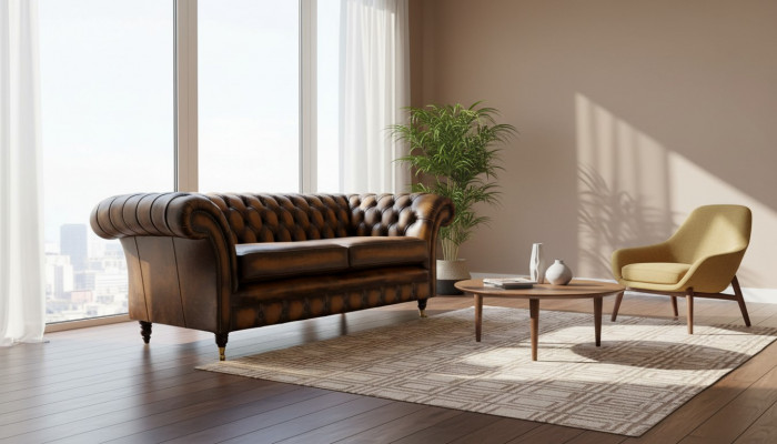 Brong Sofa 3-Sëtz Canapé Design Chesterfield Polster Sëtz Lieder Nei