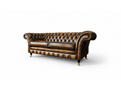 Brong Sofa 3-Sëtz Canapé Design Chesterfield Polster Sëtz Lieder Nei