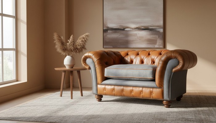 Chesterfield Fauteuil Design Polstersofa Canapé Sofas 1 Sëtzer Textil Neit