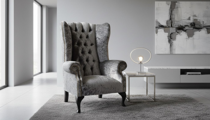 Ohrensessel Chesterfield Fotell Canapé 1 Sëtz Gro Stoff Textil Nei