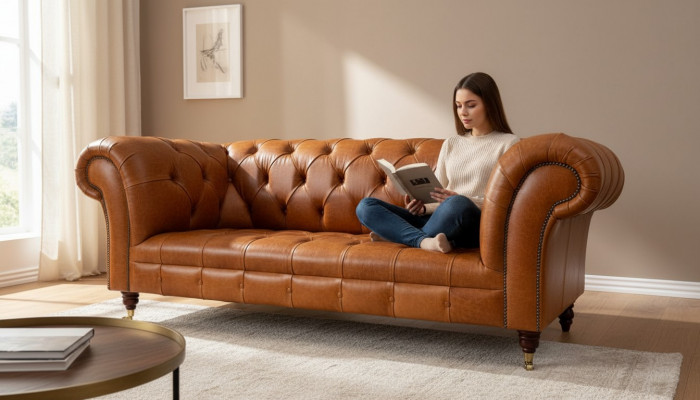 Cognac Canapé 3 Sëtzer Polster Canapéen Design Luxus Miwwelen Lieder Couchen Dräisëtzer