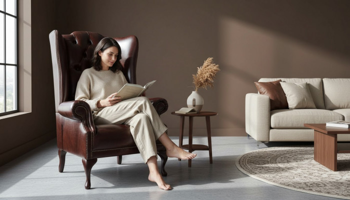 Sëtzgrupp 1 Sëtz Braun Wunnzëmmer Lieder Design Chesterfield Ouresessel