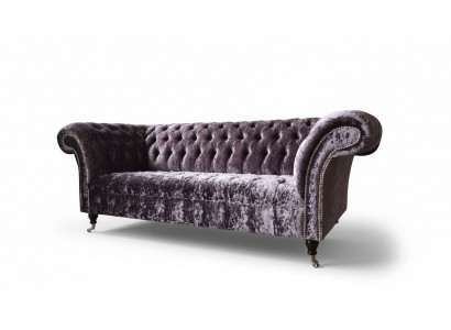Chesterfield Canapé Téin Samt Stoff Sofa Miwwelen Design 3 Sëtzer Lila