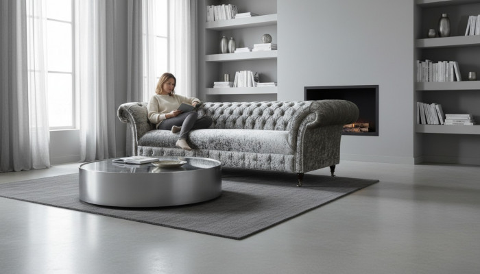 Dräisëtzer Canapé Chesterfield Canapé Samett Polster Sofa Wunnzëmmer Nei