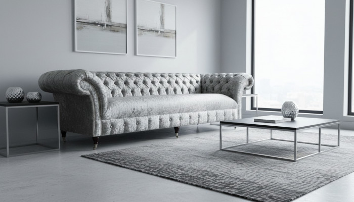 Dräisëtzer Canapé Chesterfield Canapé Samett Polster Sofa Wunnzëmmer Nei