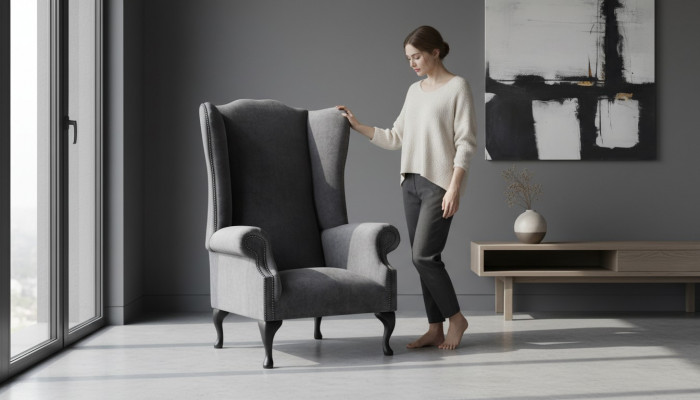 Ohrensessel Fauteuil Design Polster Sofa Couch Chesterfield Textil Miwwel