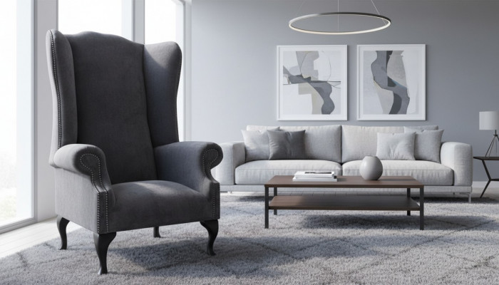 Ohrensessel Fauteuil Design Polster Sofa Couch Chesterfield Textil Miwwel