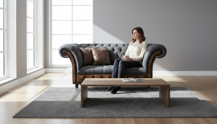 Design Chesterfield Stoff Couch Fauteuil 1.5 Sëtzer Polster Sofas Lounge