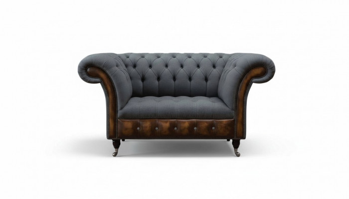 Design Chesterfield Stoff Couch Fauteuil 1.5 Sëtzer Polster Sofas Lounge