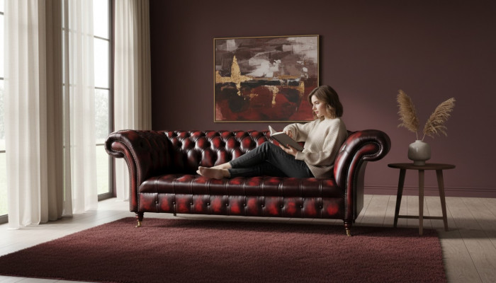 Chesterfield Lieder Sofa 3 Sëtz Braun Designer Couch Luxus Polster Nei