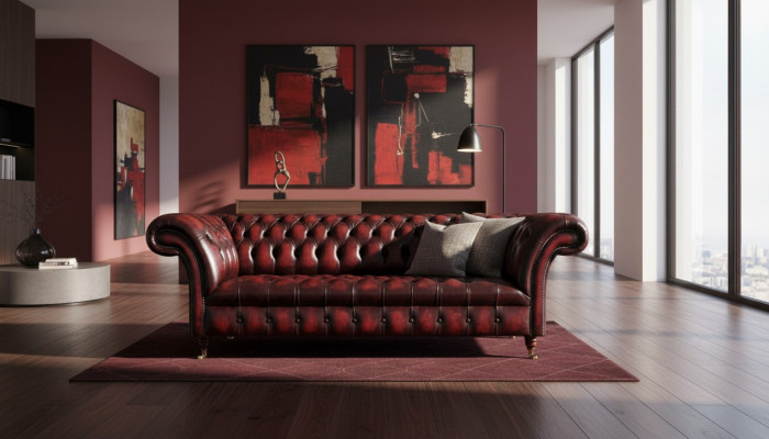 Chesterfield Lieder Sofa 3 Sëtz Braun Designer Couch Luxus Polster Nei