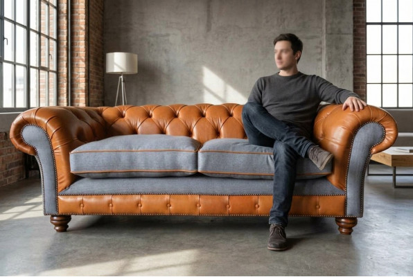 Canapé Luxus Lieder Chesterfield Couch Canapéen Polster 3 Sëtzer Design Neit