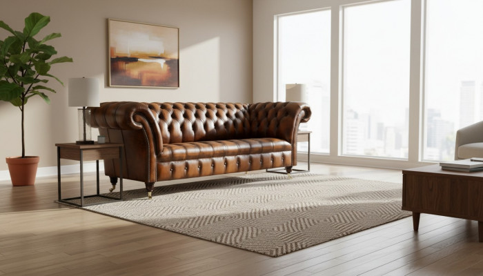 Chesterfield 3 Sëtzer Sofa Lieder Sofa Couch Polstersëtz Braun Sofaen Nei