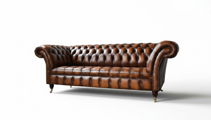 Chesterfield 3 Sëtzer Sofa Lieder Sofa Couch Polstersëtz Braun Sofaen Nei