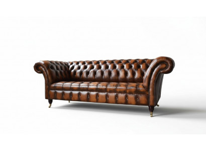 Chesterfield 3 Sëtzer Sofa Lieder Sofa Couch Polstersëtz Braun Sofaen Nei