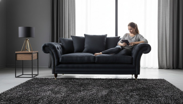 Canapé Stoff 3 Sëtzer Sofa Designer Sëtz Polster Schwarz XXL grouss