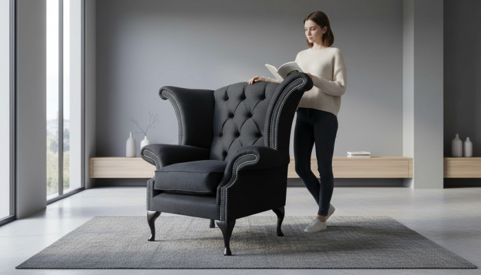 Chesterfield Textil Polster Canapé Design Couch Fautteuil 1 Plaz Ouerfautteuil