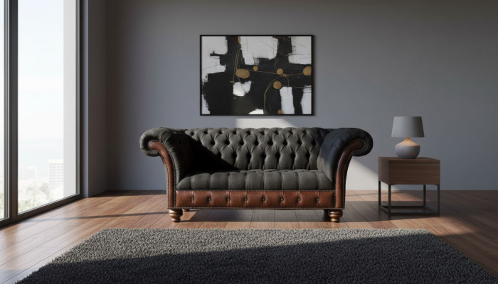 Canapé Zweisitzer Couch Polster Sofa Stoff Chesterfield Couche Gray Nei