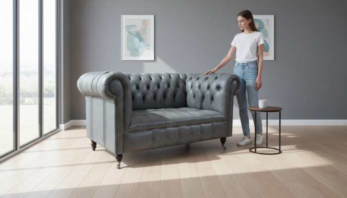 Chesterfield Sofa Couch Polstersofas Klassesch 2-Sëtzer Sëtz Lieder.
