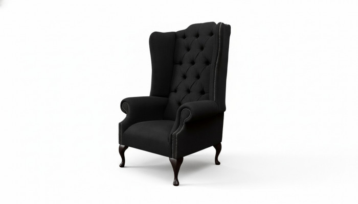 Ohrensessel Still Sëtzer Schwaarz Design Polster Chesterfield Textil Nei