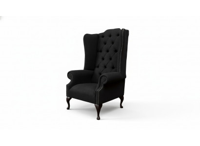 Ohrensessel Still Sëtzer Schwaarz Design Polster Chesterfield Textil Nei
