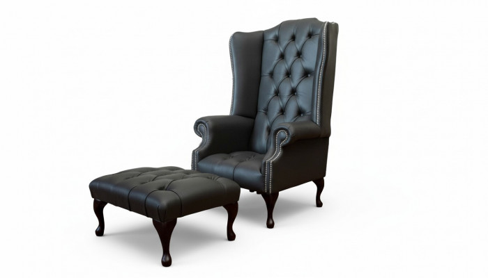 Fauteuil mat Hocker Designer Gefléckte Fauteuil Chesterfield Ouerfauteuil Nei