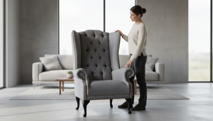Ohrensessel Chesterfield Sofa Canapé Plüsch 1 Plazere Grom Sëtz Textil