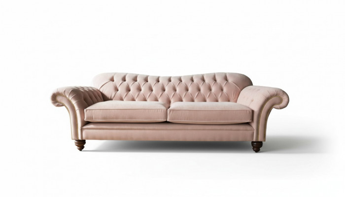Sofa 3 Plazen Chesterfield Canapé Sëtz Textil Stoff Couchen Rosa Polster