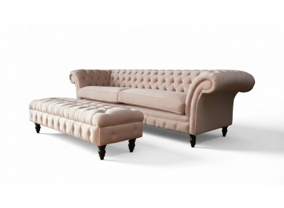 Eng luxuriéis, rosa véiersëtzeger Canapé am Chesterfield-Design, inklusiv Sëtzkëssen.
